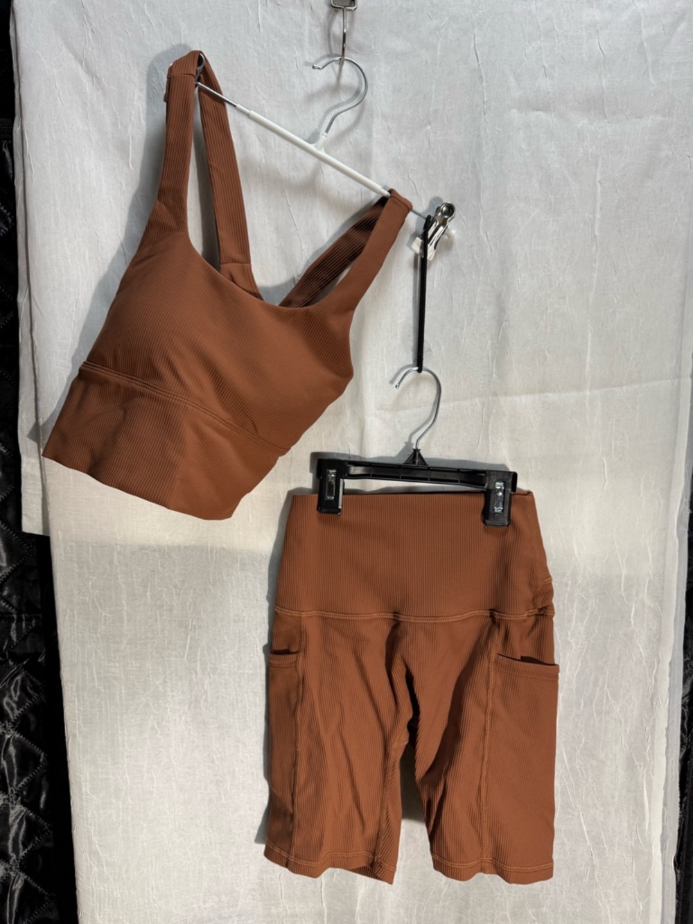 Active by Teal JaniRibbed Crop Sports Bra and High-Waist Bike Shorts Set - rust